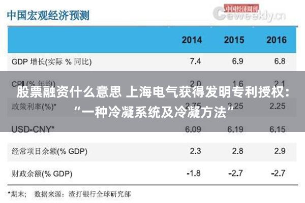 股票融资什么意思 上海电气获得发明专利授权：“一种冷凝系统及冷凝方法”