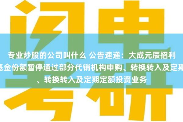 专业炒股的公司叫什么 公告速递：大成元辰招利债券基金A类基金份额暂停通过部分代销机构申购、转换转入及定期定额投资业务